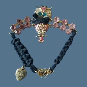 🦉Betsey Johnson Woven Ribbon / Fabric Owl Bracelet - EPC